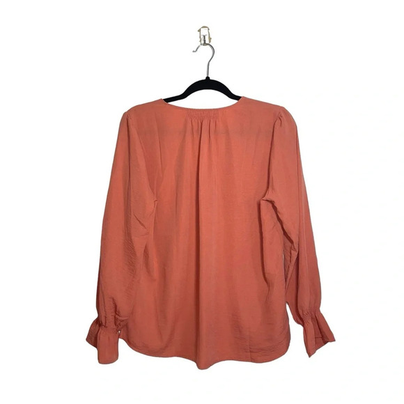 Maurices Salmon Pink V-neck Button Front Ruffle Sleeve Blouse Medium Women’s - Picture 5 of 10
